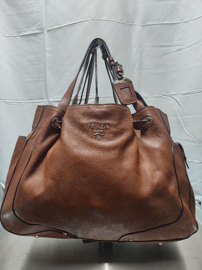 old PRADA ブラウン レザー ショルダーバッグ ハンドバッグ