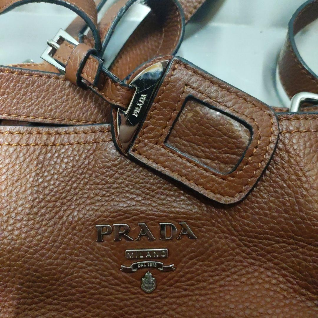 old PRADA ブラウン レザー ショルダーバッグ ハンドバッグ