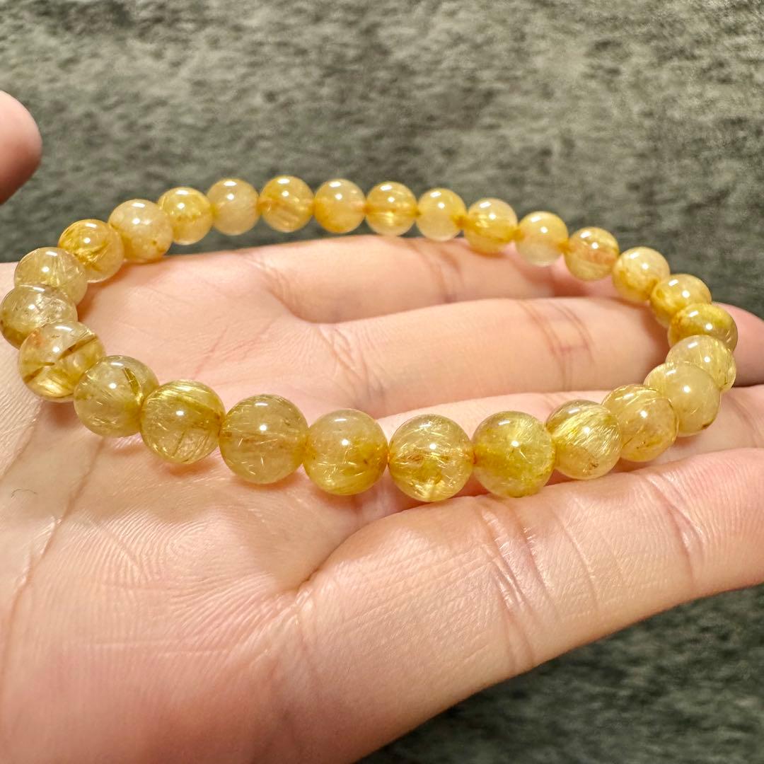 【ゴールドルチルクォーツ】金運上昇・集中力アップブレスレット 7mm 天然石