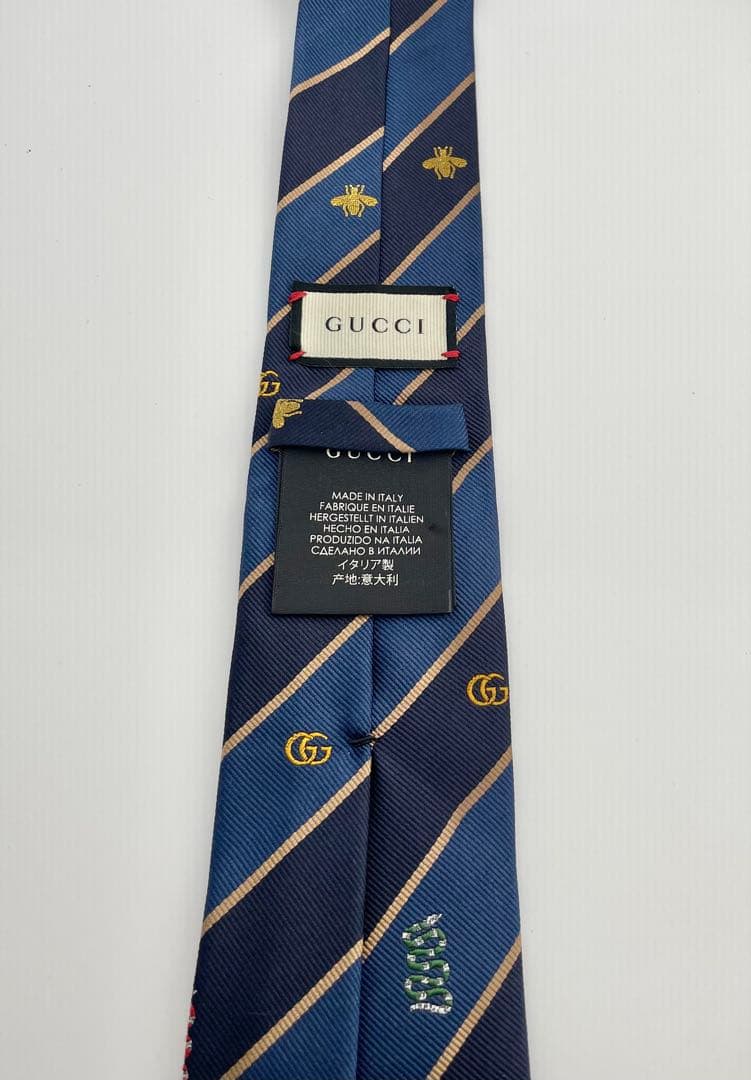 美品 グッチ ネクタイ ハイブランド ビー 蜂 スネーク GG ストライプ