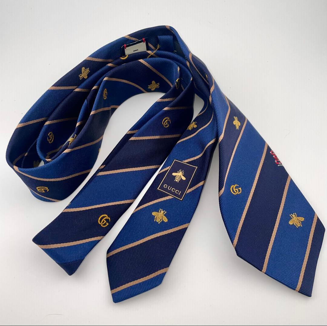 美品 グッチ ネクタイ ハイブランド ビー 蜂 スネーク GG ストライプ