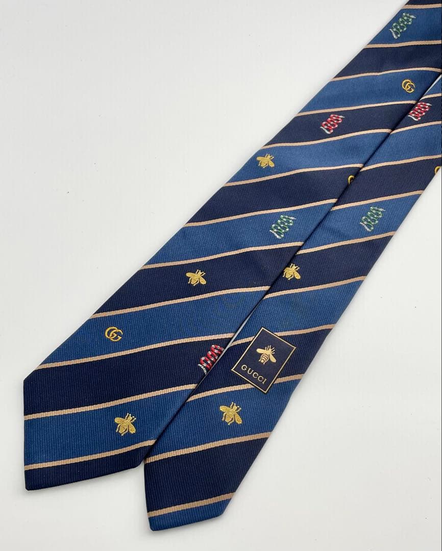美品 グッチ ネクタイ ハイブランド ビー 蜂 スネーク GG ストライプ