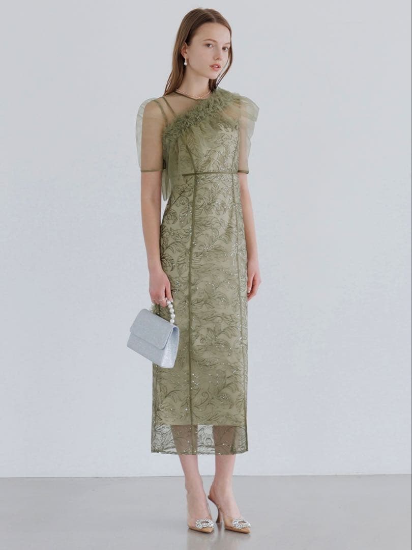 3WAYフラワーチュールアシンメトリーIラインワンピースドレス結婚式パーティー