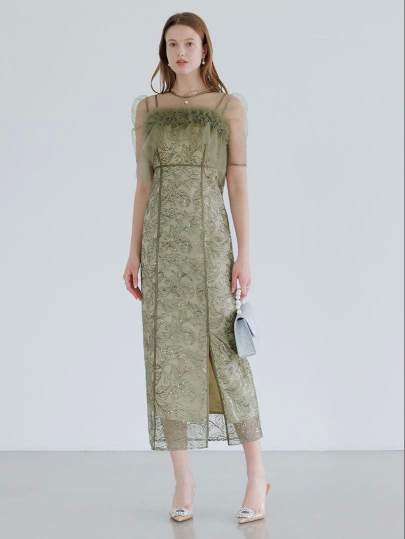 3WAYフラワーチュールアシンメトリーIラインワンピースドレス結婚式パーティー