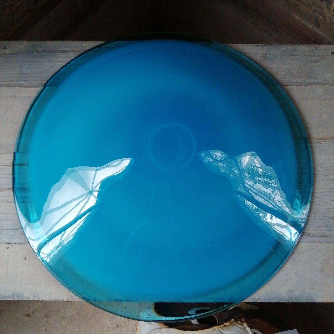 ガラス製　スカイブルー池坊花器　44.5cm