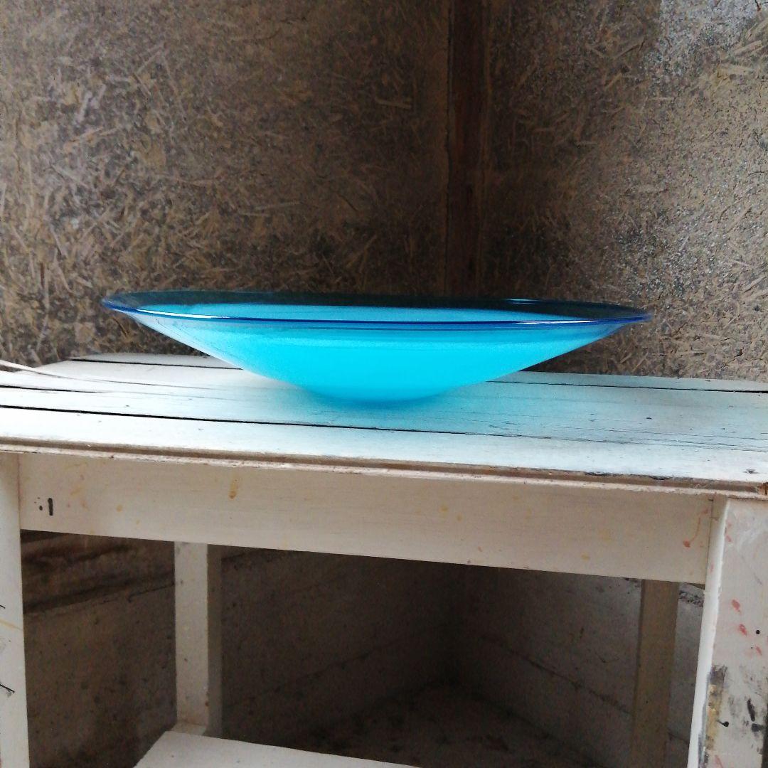 ガラス製　スカイブルー池坊花器　44.5cm