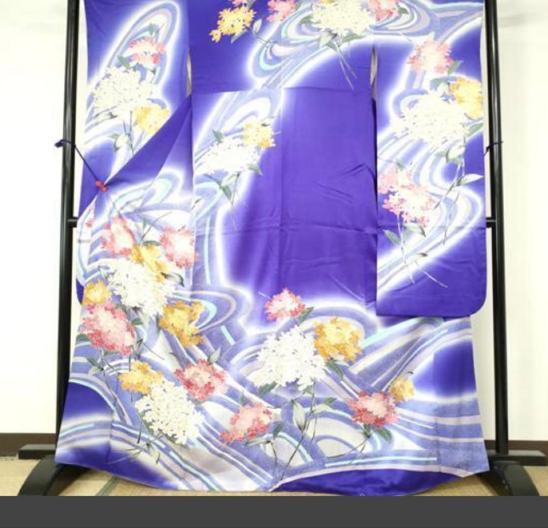 振袖フルセット6点サイズM〜Ｌ相良刺繍　振袖　流水花文　暈し染め　金彩　正絹