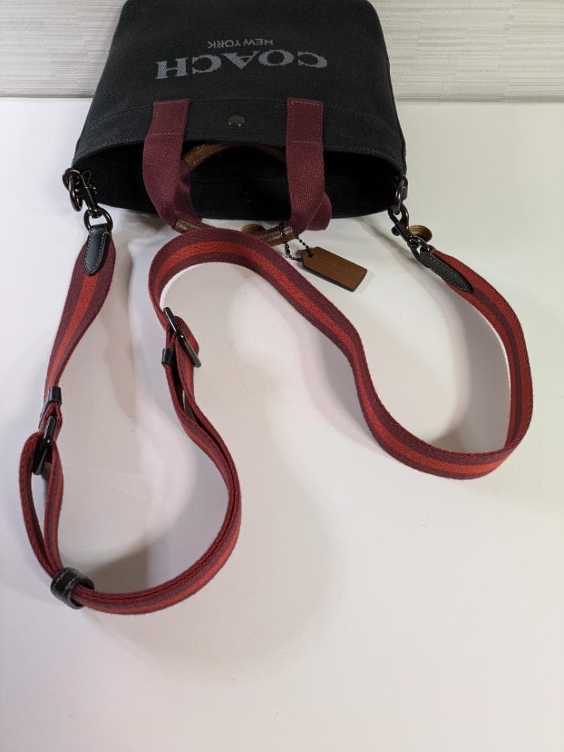 コーチCOACH トートショルダーバッグ ブラックキャンパス地＆レザー