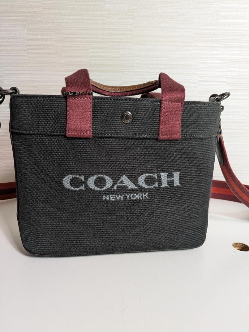 コーチCOACH トートショルダーバッグ ブラックキャンパス地＆レザー