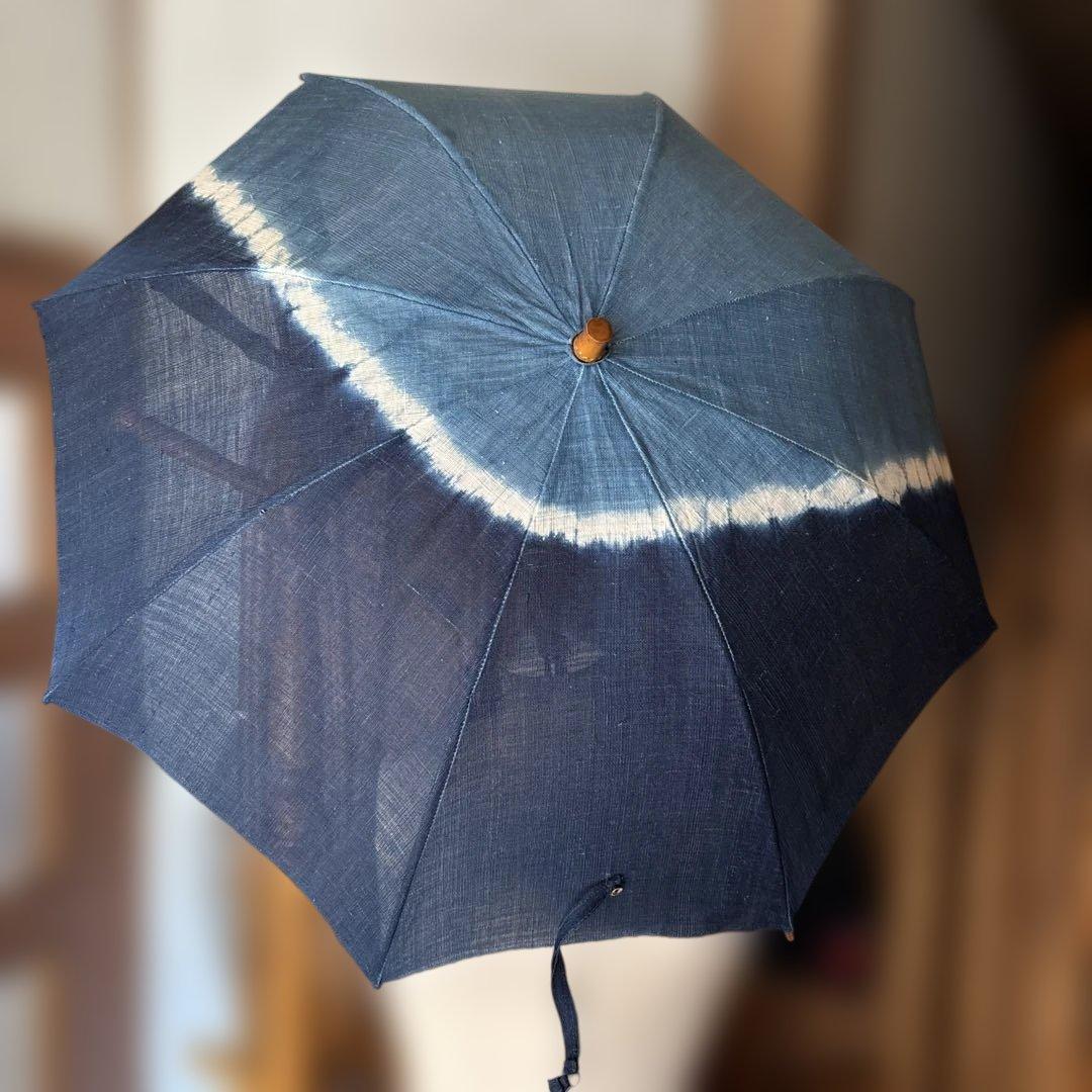 藍染日傘 竹製持ち手 グラデーション