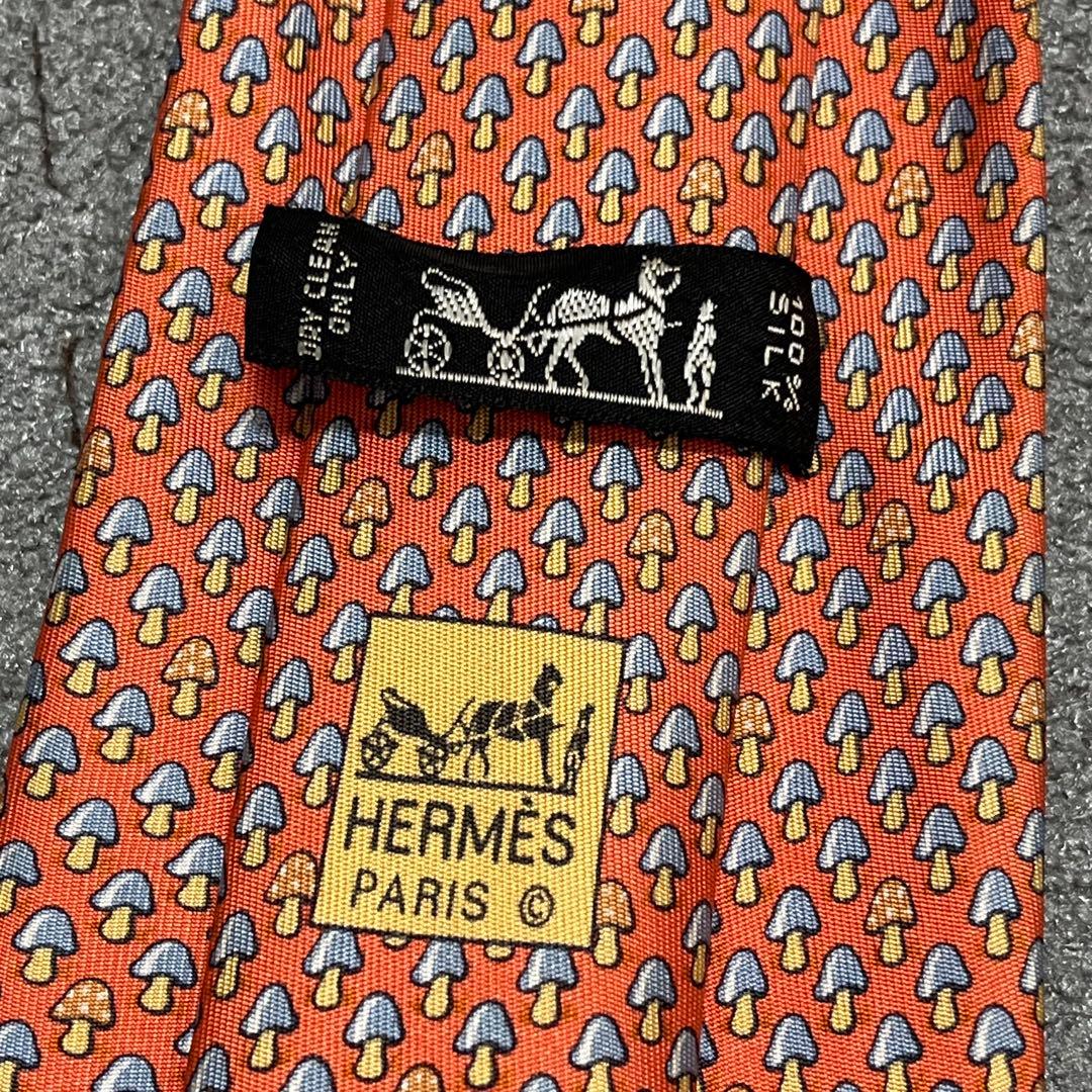 上質シルクツイル×マッシュルーム総柄 橙艶 HERMES PARIS