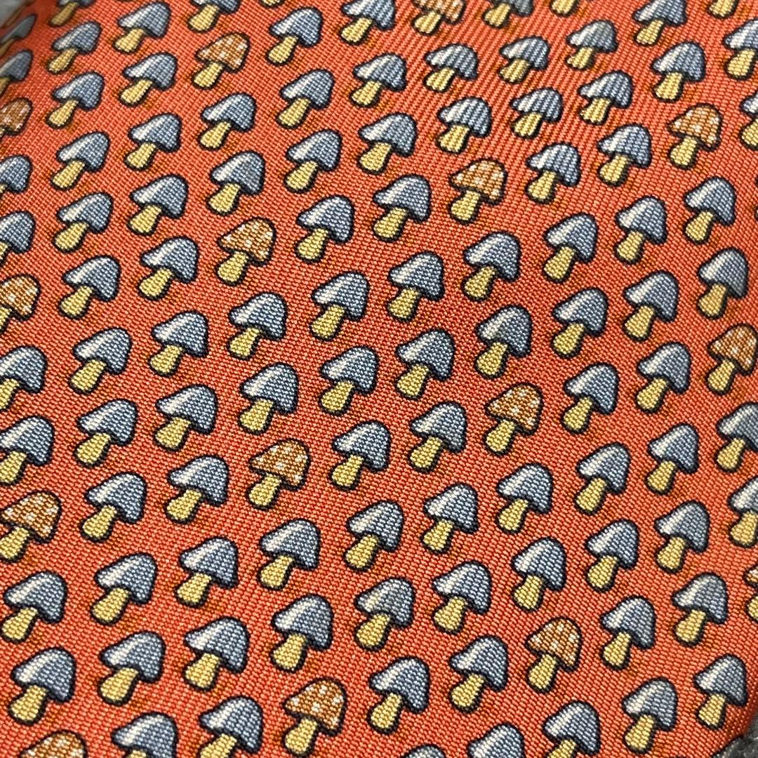 上質シルクツイル×マッシュルーム総柄 橙艶 HERMES PARIS