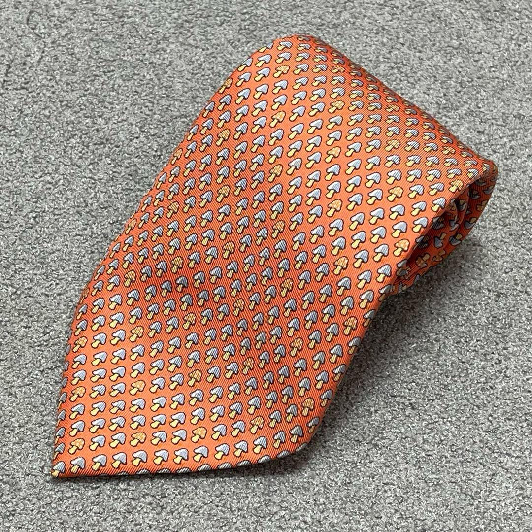 上質シルクツイル×マッシュルーム総柄 橙艶 HERMES PARIS