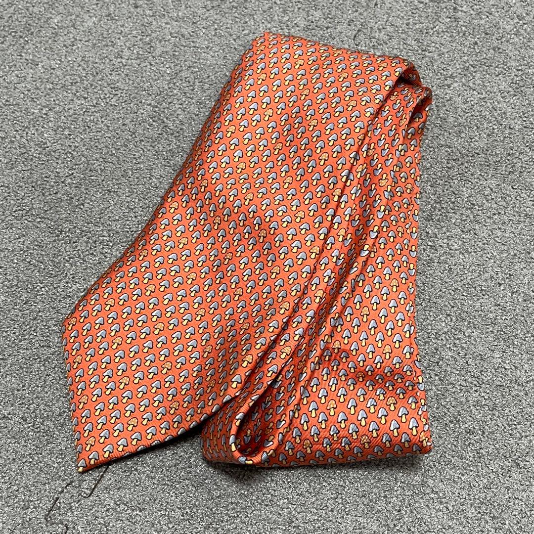 上質シルクツイル×マッシュルーム総柄 橙艶 HERMES PARIS