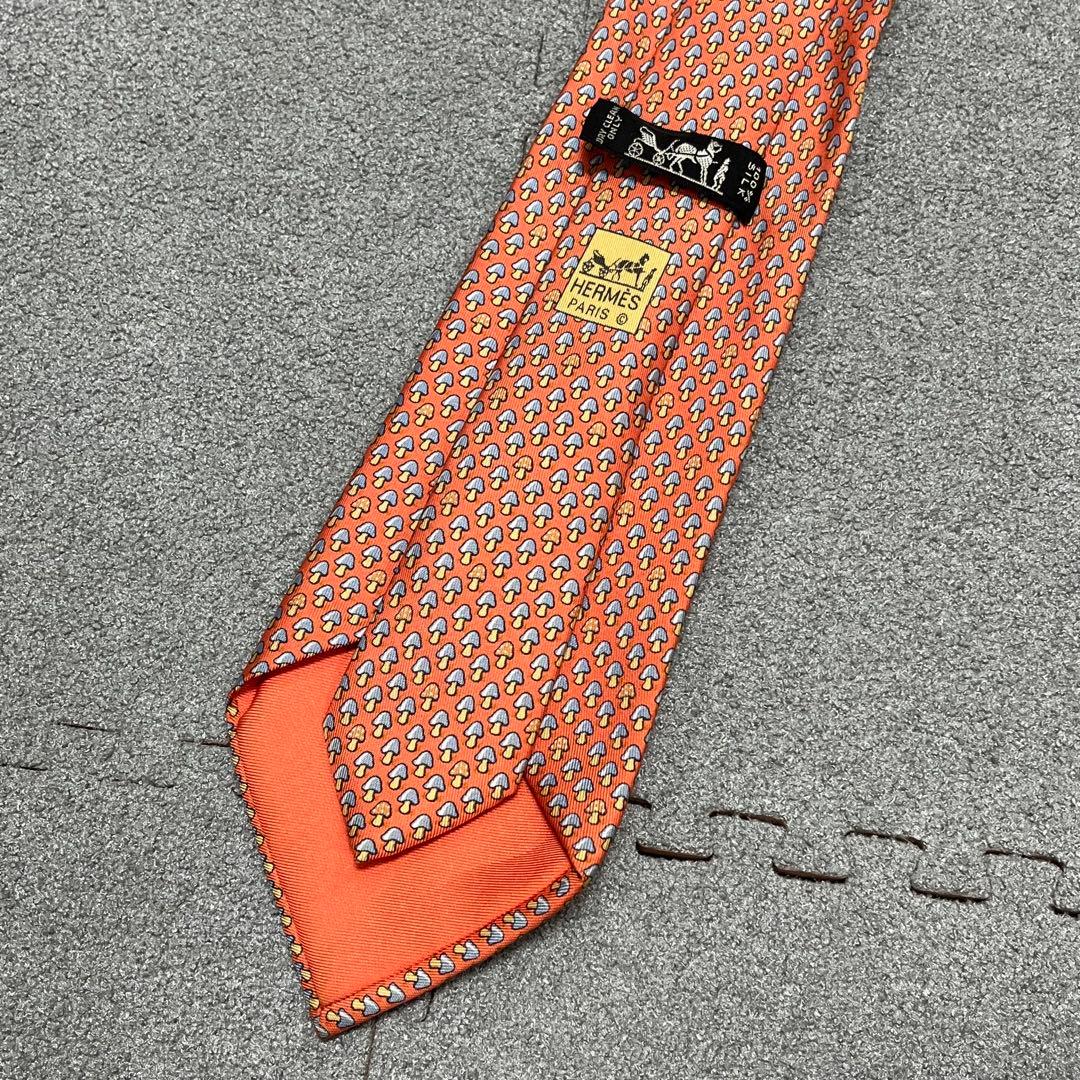 上質シルクツイル×マッシュルーム総柄 橙艶 HERMES PARIS