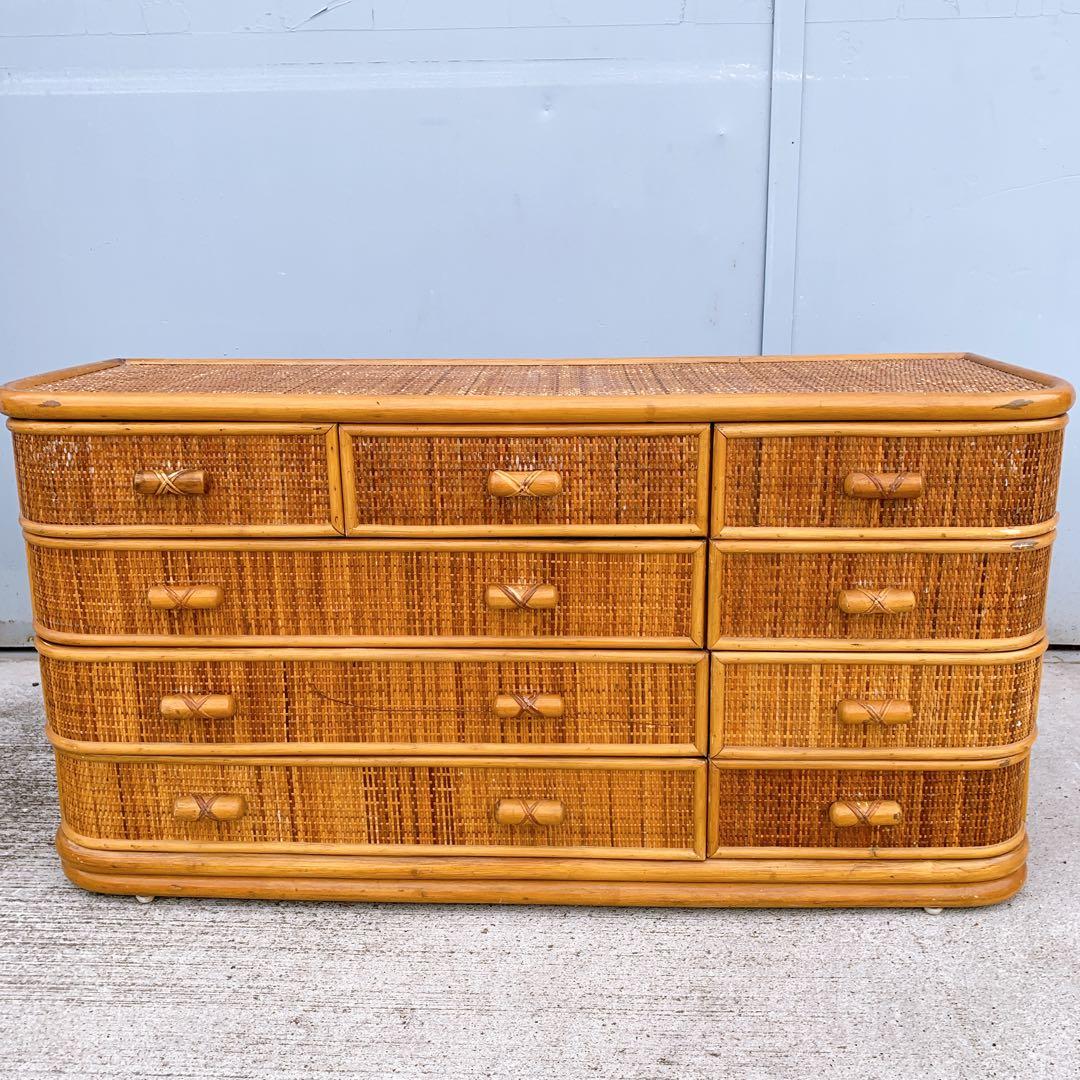 ラタン9杯チェスト 昭和レトロ エスニック アジアン 籐家具 ラタン 古民具