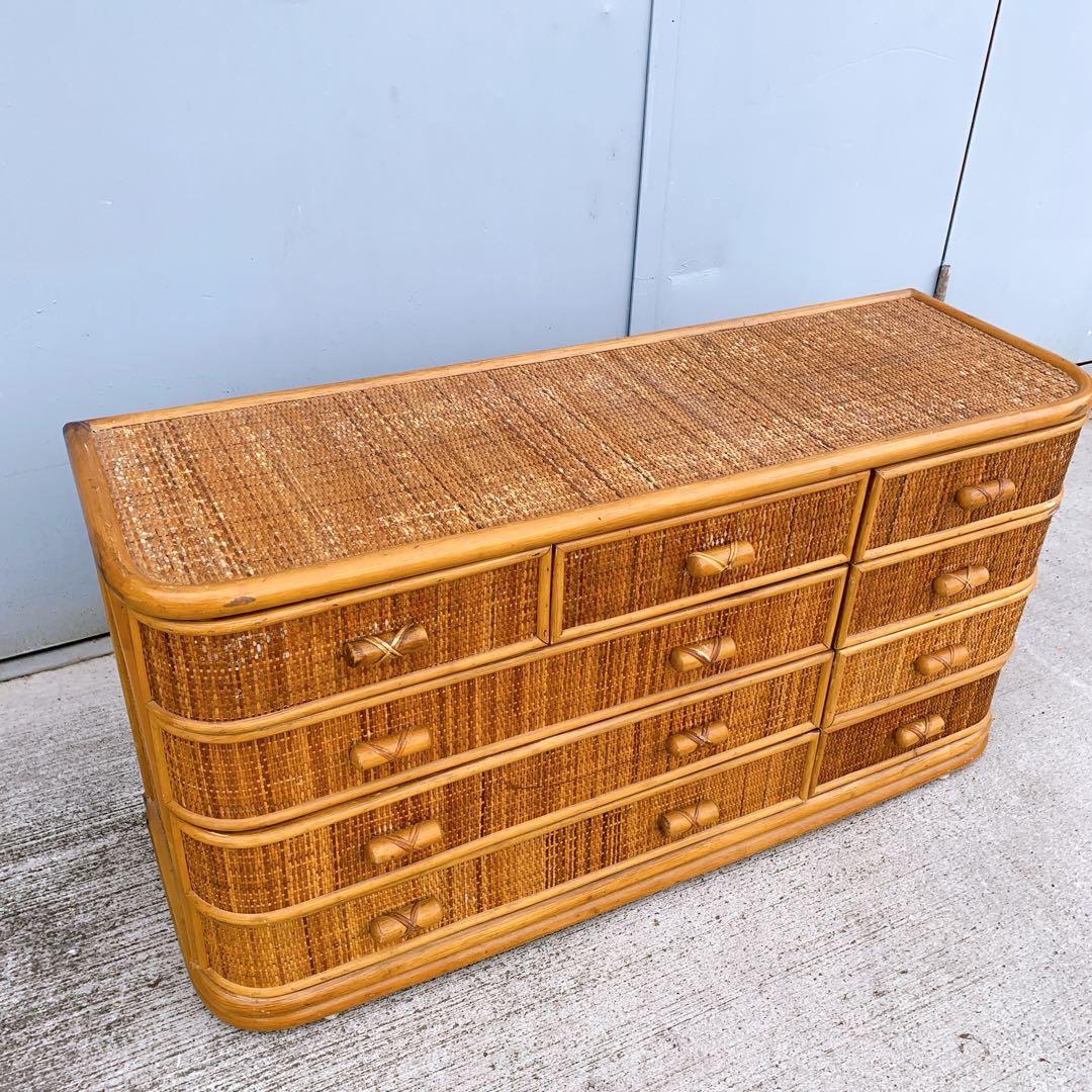 ラタン9杯チェスト 昭和レトロ エスニック アジアン 籐家具 ラタン 古民具