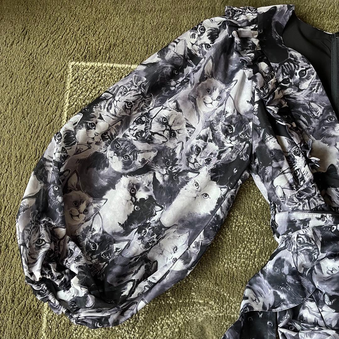 mmts unoaコラボ　猫まみれ　シフォンワンピース　猫柄