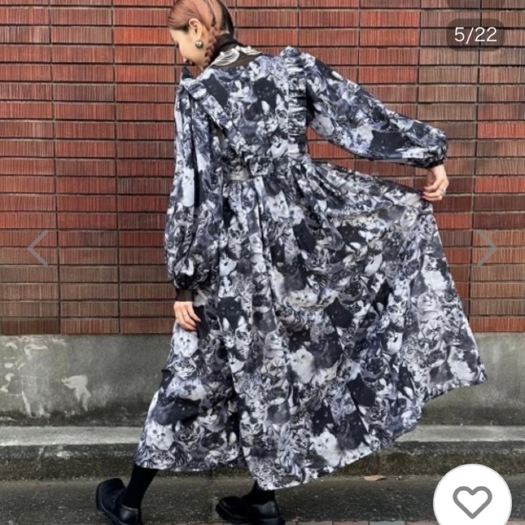 mmts unoaコラボ　猫まみれ　シフォンワンピース　猫柄