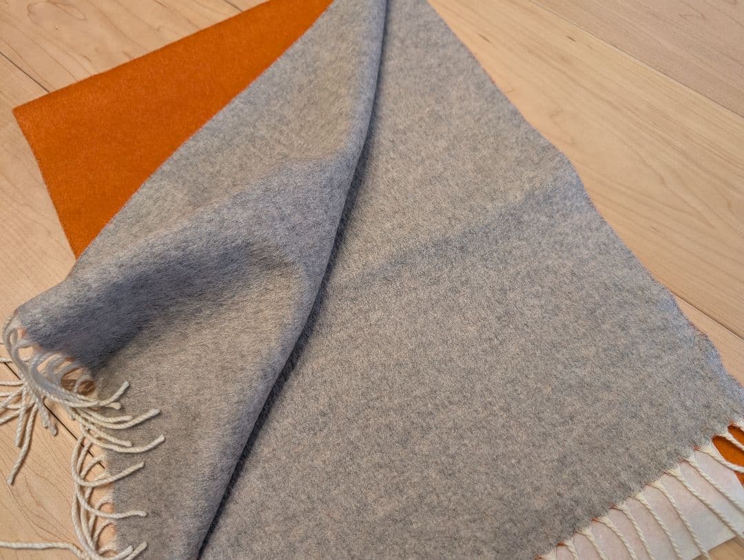 【美品】【ほぼ新品】PIACENZA カシミヤシルク マフラー オレンジ/グレー