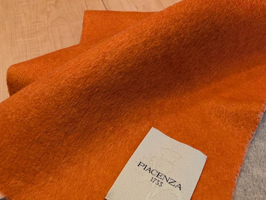 【美品】【ほぼ新品】PIACENZA カシミヤシルク マフラー オレンジ/グレー