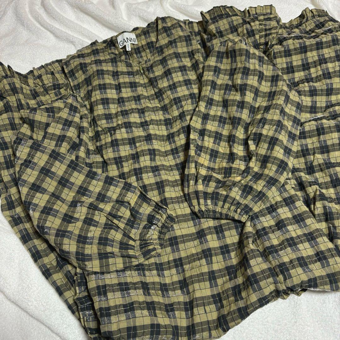 GANNI チェック柄 ロングワンピース 長袖