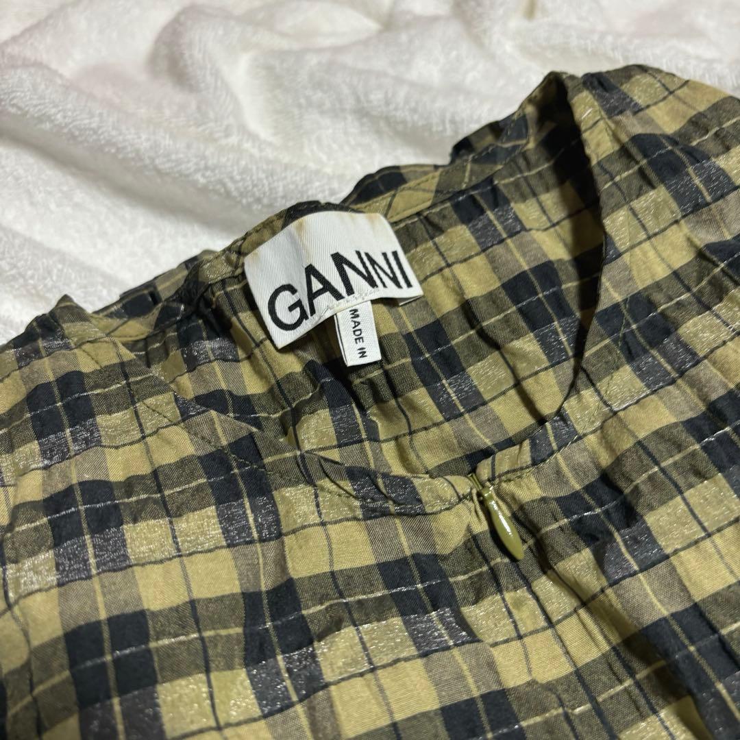 GANNI チェック柄 ロングワンピース 長袖