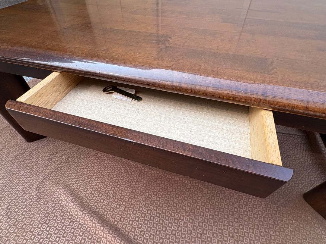 和モダン　重厚天然木製座卓 引き出し付座卓ローテーブル