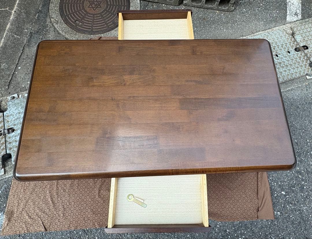 和モダン　重厚天然木製座卓 引き出し付座卓ローテーブル