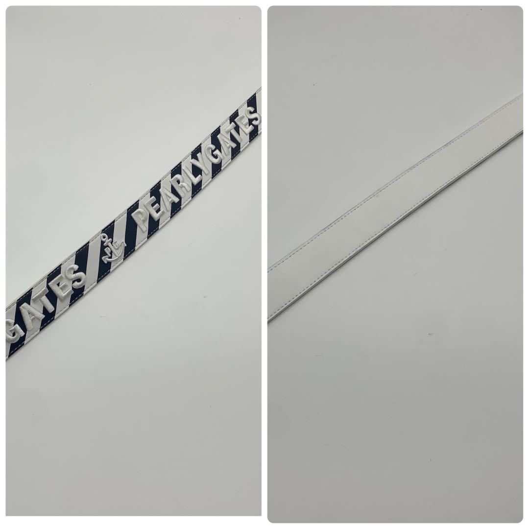 美品✨パーリーゲイツ ベルト ストライプ 刺繍ロゴ メンズ レザー ホワイト