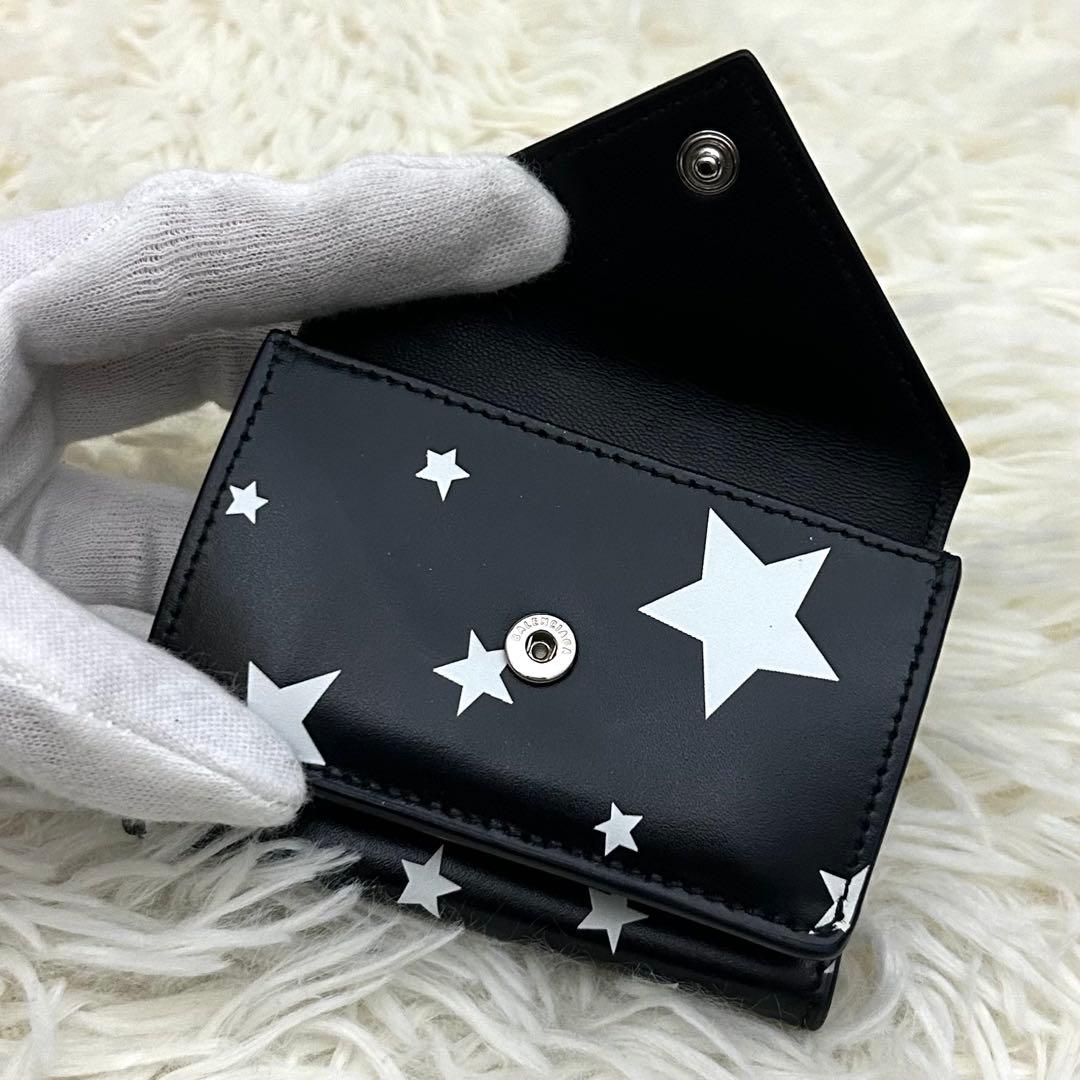 【美品】BALENCIAGA 三つ折り財布 ミニウォレット ブラック×ホワイト