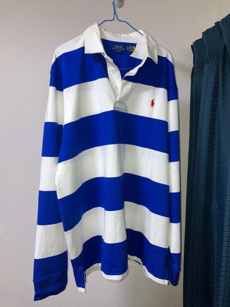Polo Ralph Lauren XL 長袖ポロシャツ 青白ストライプ