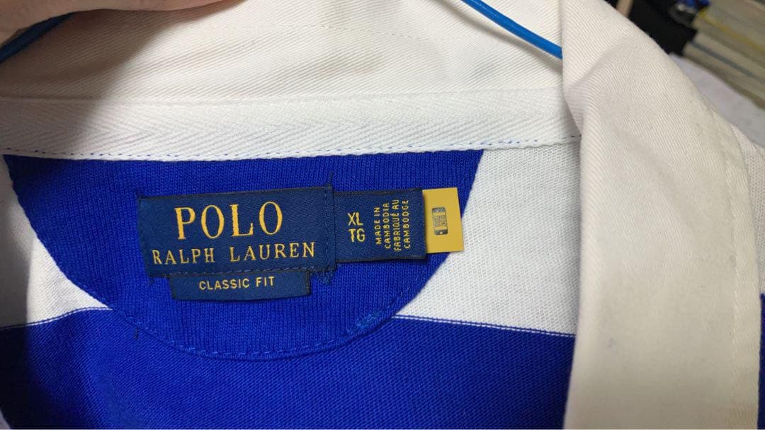 Polo Ralph Lauren XL 長袖ポロシャツ 青白ストライプ