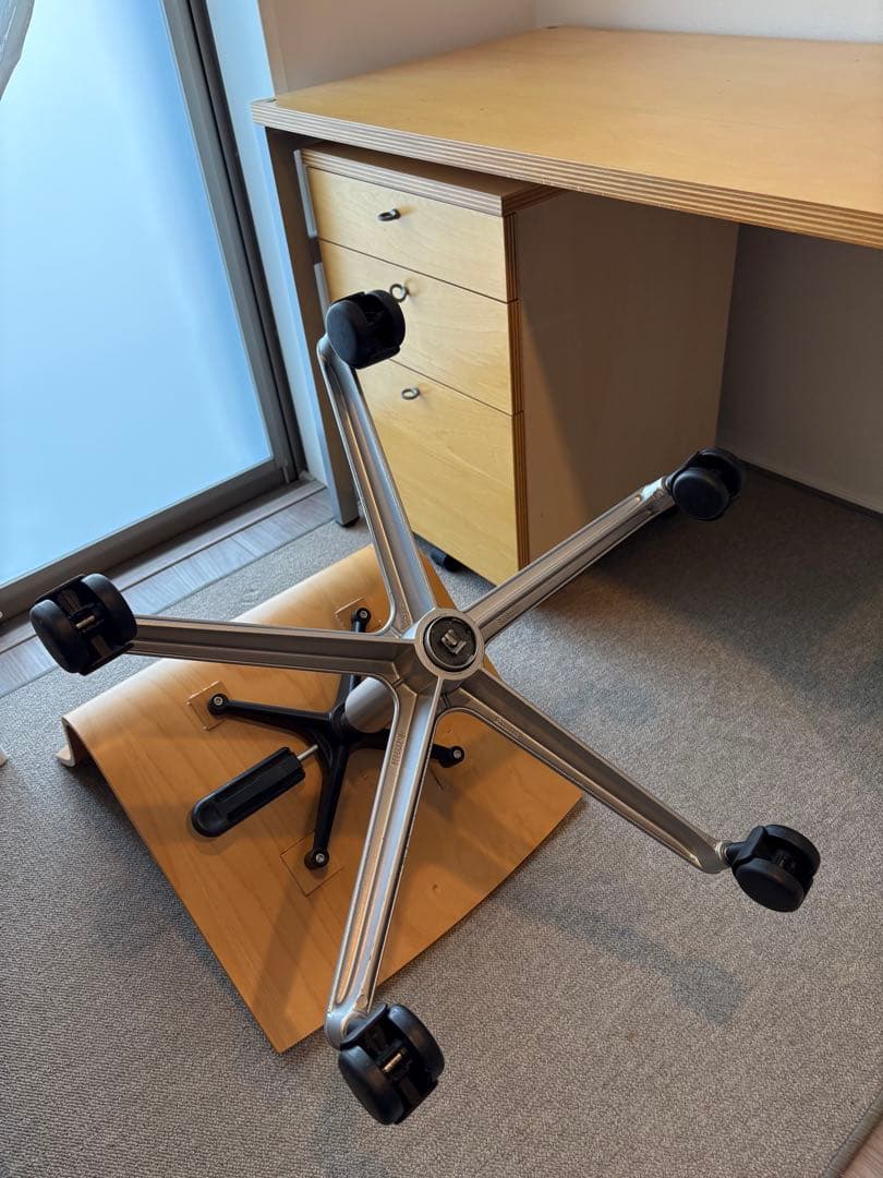 【9/2まで】無印良品ビンテージ　木製デスクチェア 回転式 キャスター付き