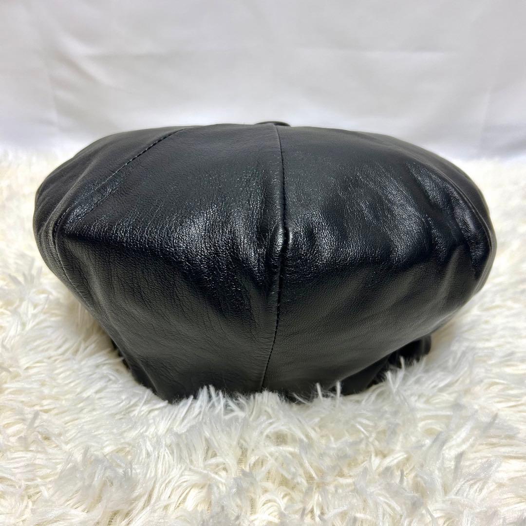 美品　newyork hat ラムスキン　ビッグアップル　キャスケット　本革　黒