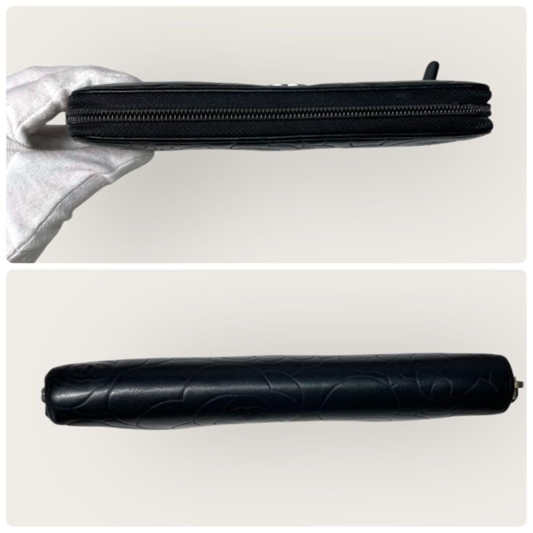 美品✨ CHANEL シャネル カメリア ラウンドジップ 長財布 黒 ゴールド