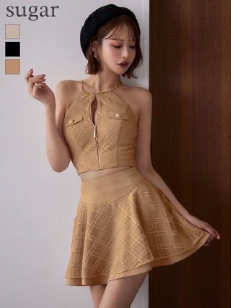 ROBE de FLEURSベージュ ハイネックドレス