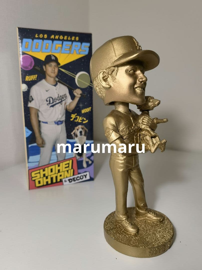 [本物]8月28日来場者限定 大谷翔平&デコピン ゴールド 金色 ボブルヘッド