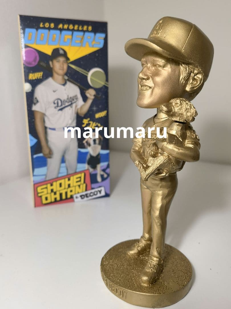 [本物]8月28日来場者限定 大谷翔平&デコピン ゴールド 金色 ボブルヘッド