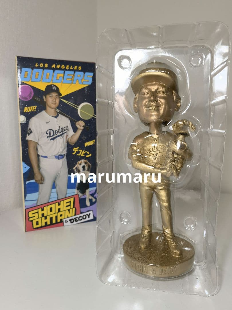 [本物]8月28日来場者限定 大谷翔平&デコピン ゴールド 金色 ボブルヘッド