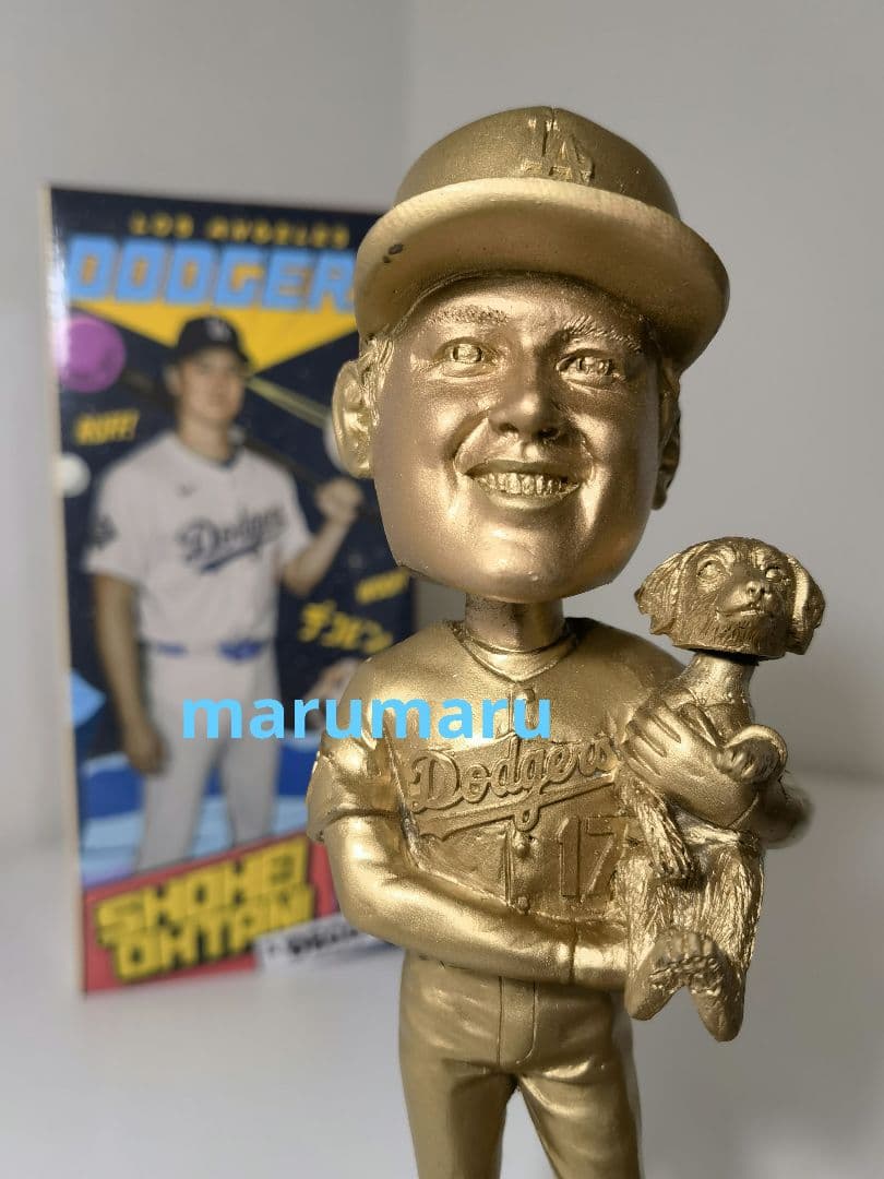 [本物]8月28日来場者限定 大谷翔平&デコピン ゴールド 金色 ボブルヘッド