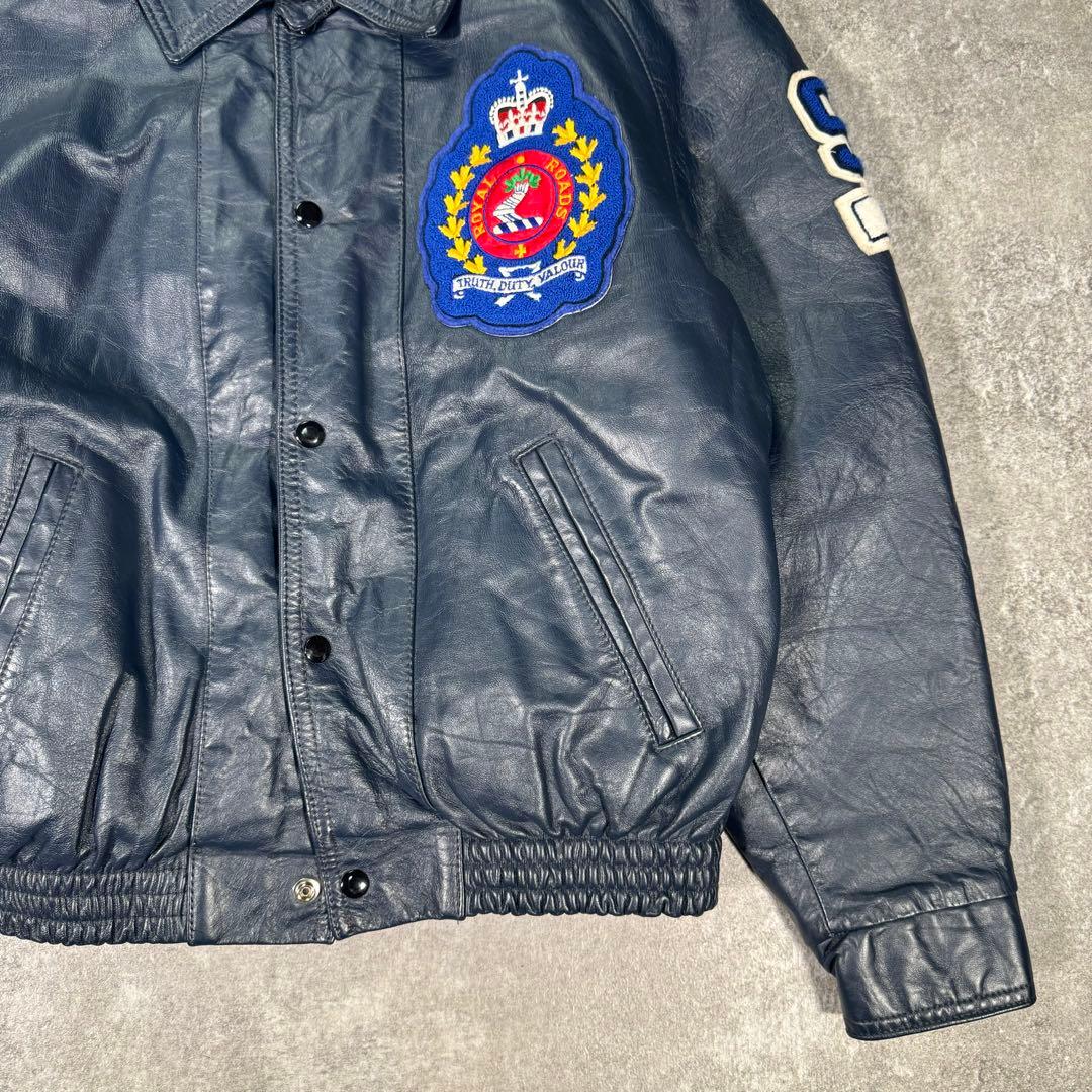90s TEAM SALES スタジャン　レザージャケット　XL相当　ネイビー