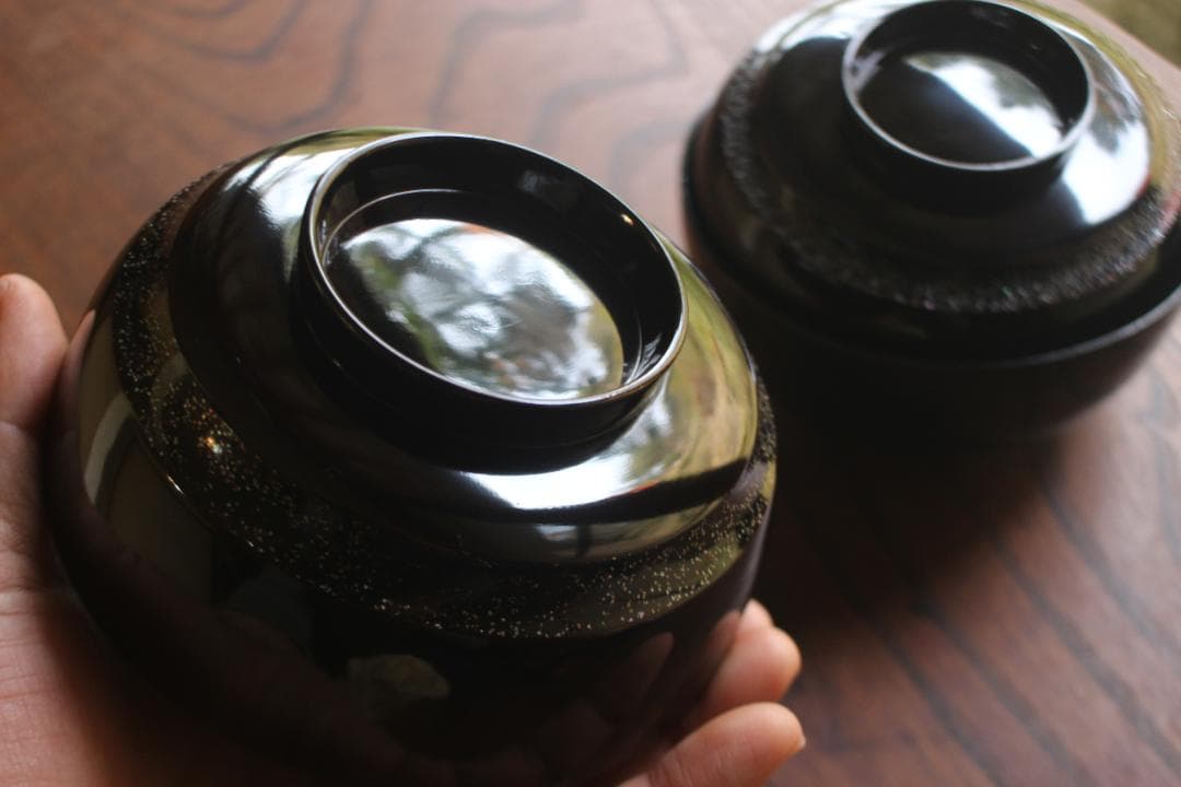 時代逸品！塗分け螺鈿黒漆に風情ある見返小槌蒔絵のお椀2点（検輪島塗蒔絵椀雑煮椀