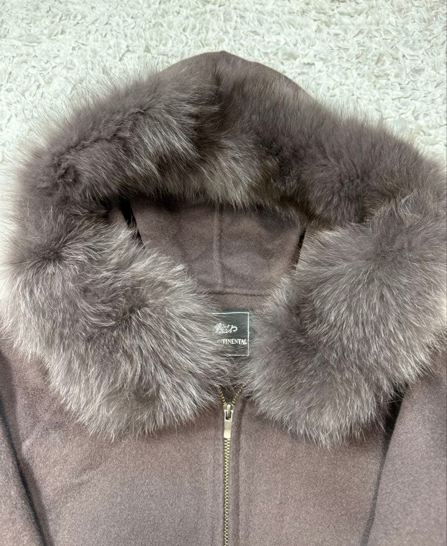 GRACE CONTINENTAL ポンチョ風トリミングコート チャコール