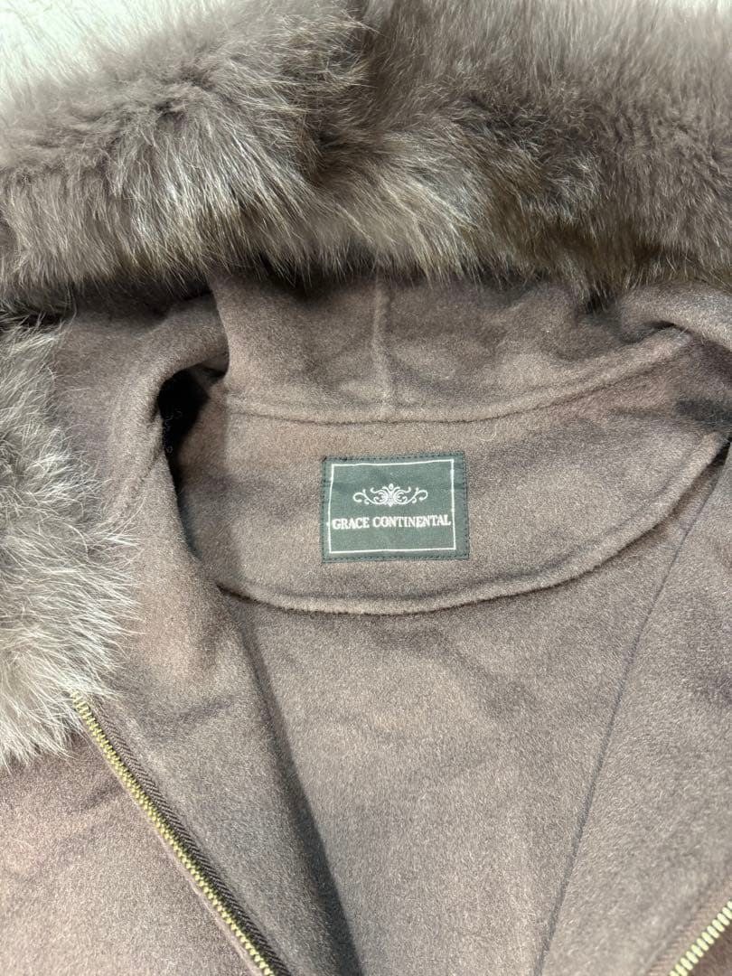 GRACE CONTINENTAL ポンチョ風トリミングコート チャコール