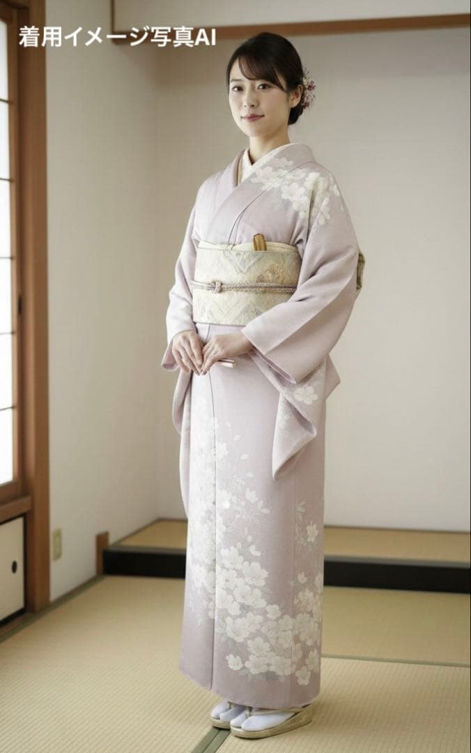 訪問着　手描き　草花文　正絹