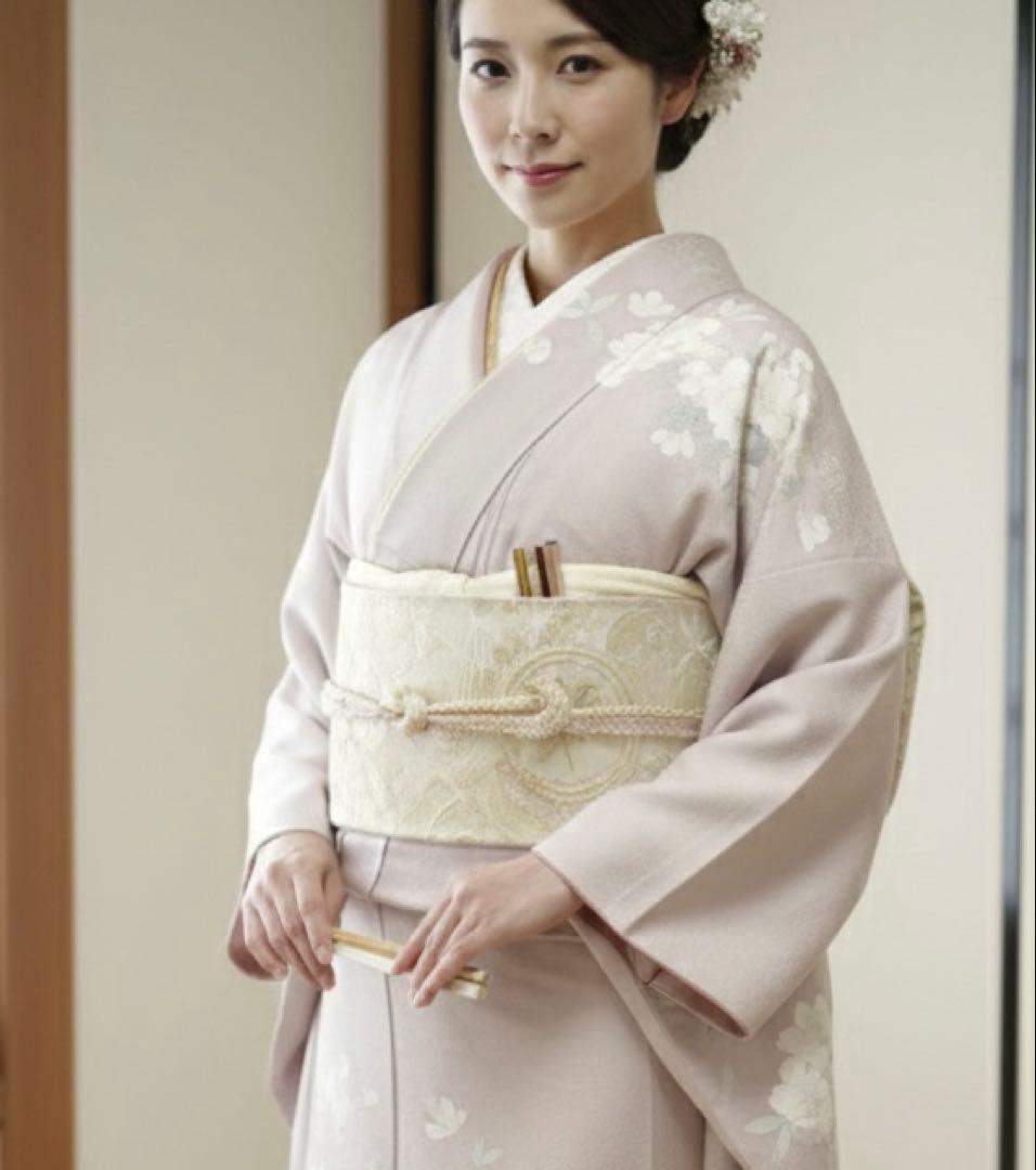 訪問着　手描き　草花文　正絹