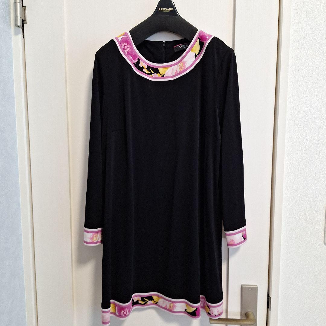 LEONARD FASHION 黒 ピンク長袖 チュニック　ワンピース　42