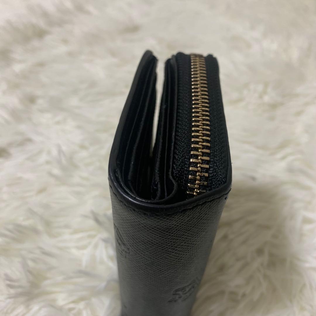 ポールスミス　ポールドローイング 二つ折り財布 レザー 総柄　L字ジップ 黒