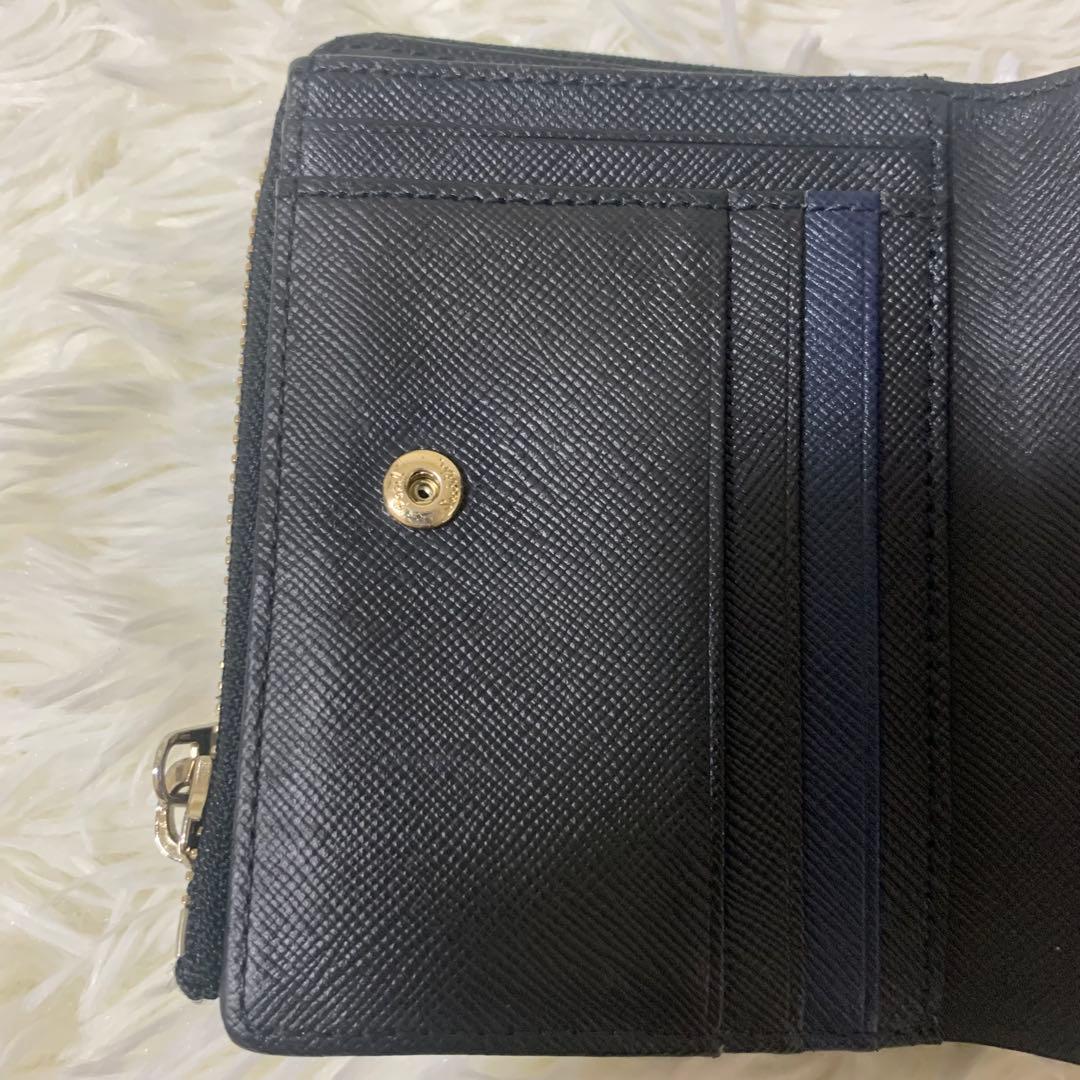 ポールスミス　ポールドローイング 二つ折り財布 レザー 総柄　L字ジップ 黒
